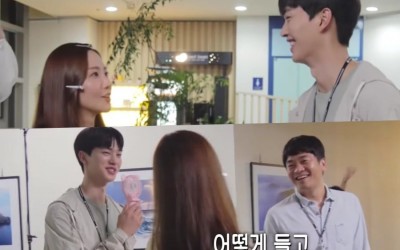 Watch: Song Kang And Lee Sung Wook Team Up To Tease Park Min Young While Filming “Forecasting Love And Weather”