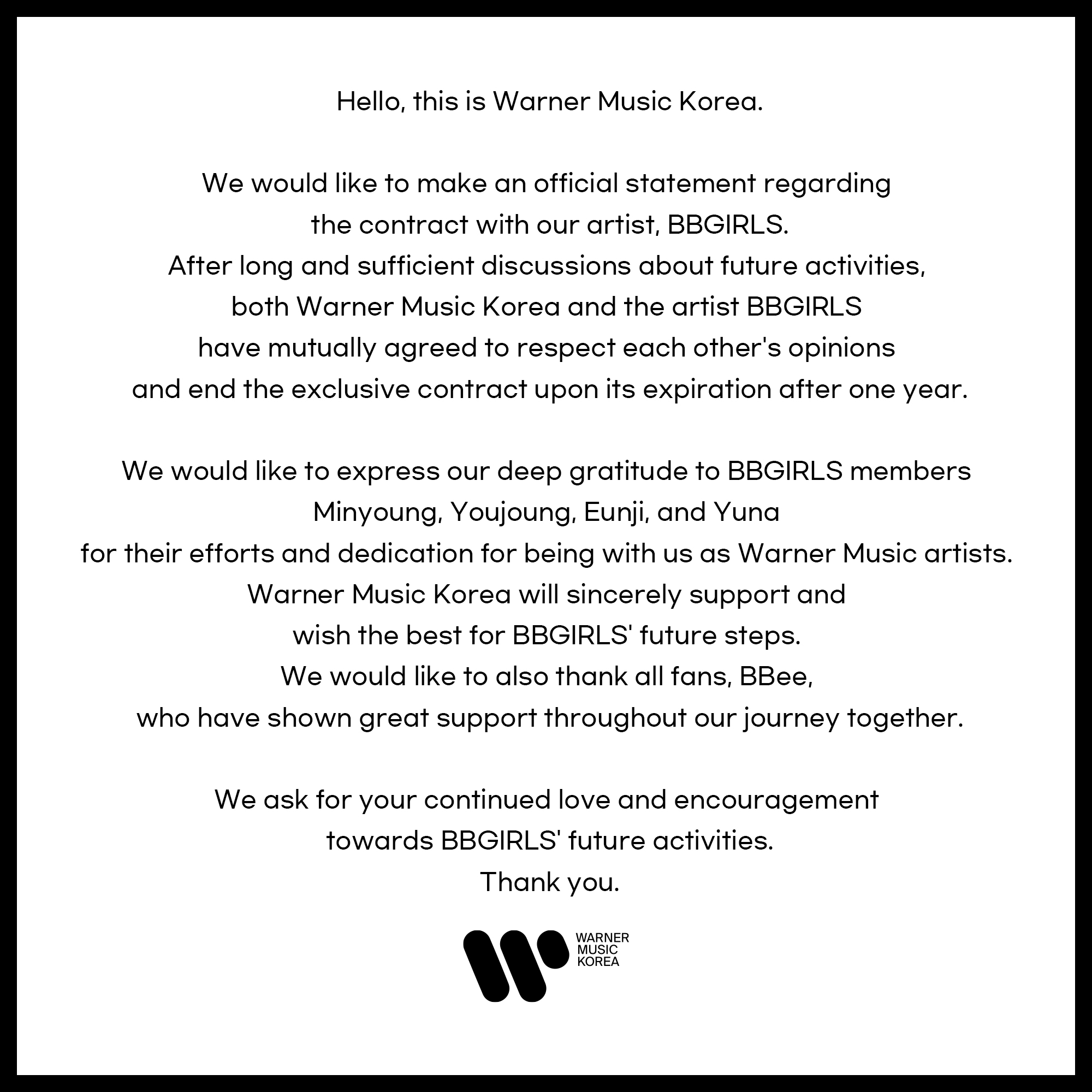 BBGIRLS Parts Ways With Warner Music Korea