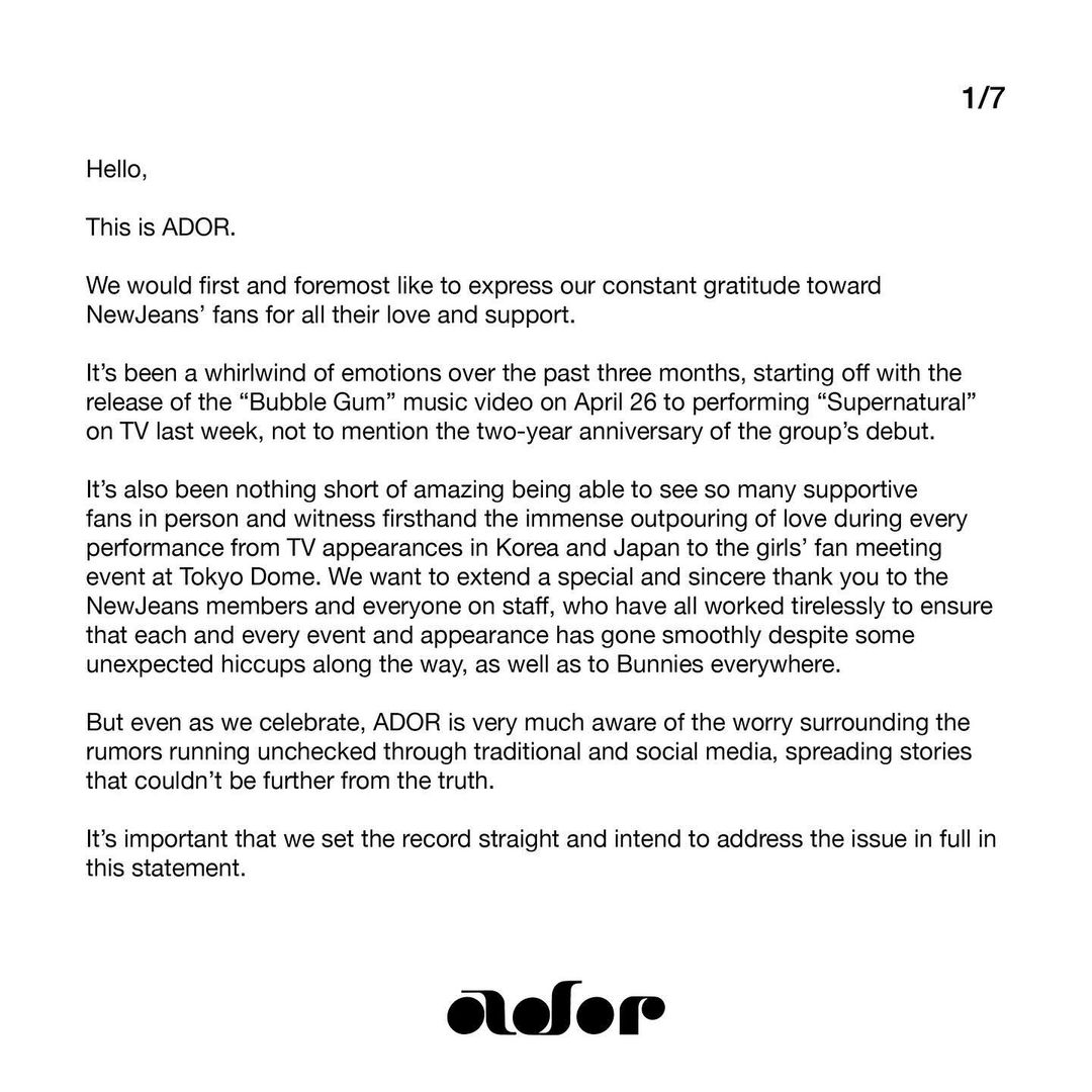 NewJeans' Agency ADOR Releases Statement Addressing 